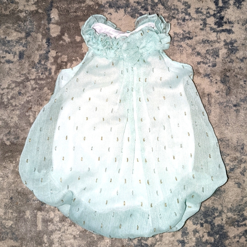 3/$30 Baby Essentials 6 Month Baby Girl Teal Gold Sparkle Formal Onesie Jumper